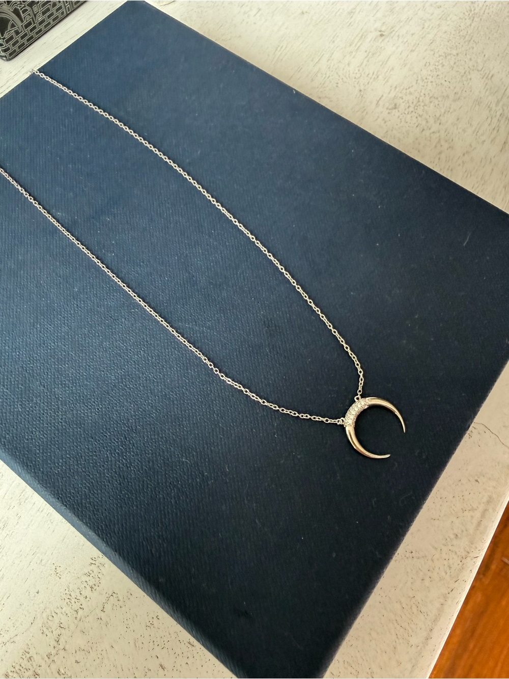 Sterling Silver Crescent Horn Pendant Necklace - Picture 3 of 4